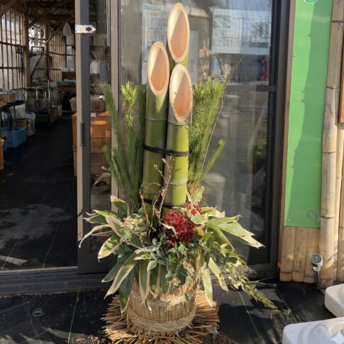 竹はハウスの前に飾られた手作りの門松